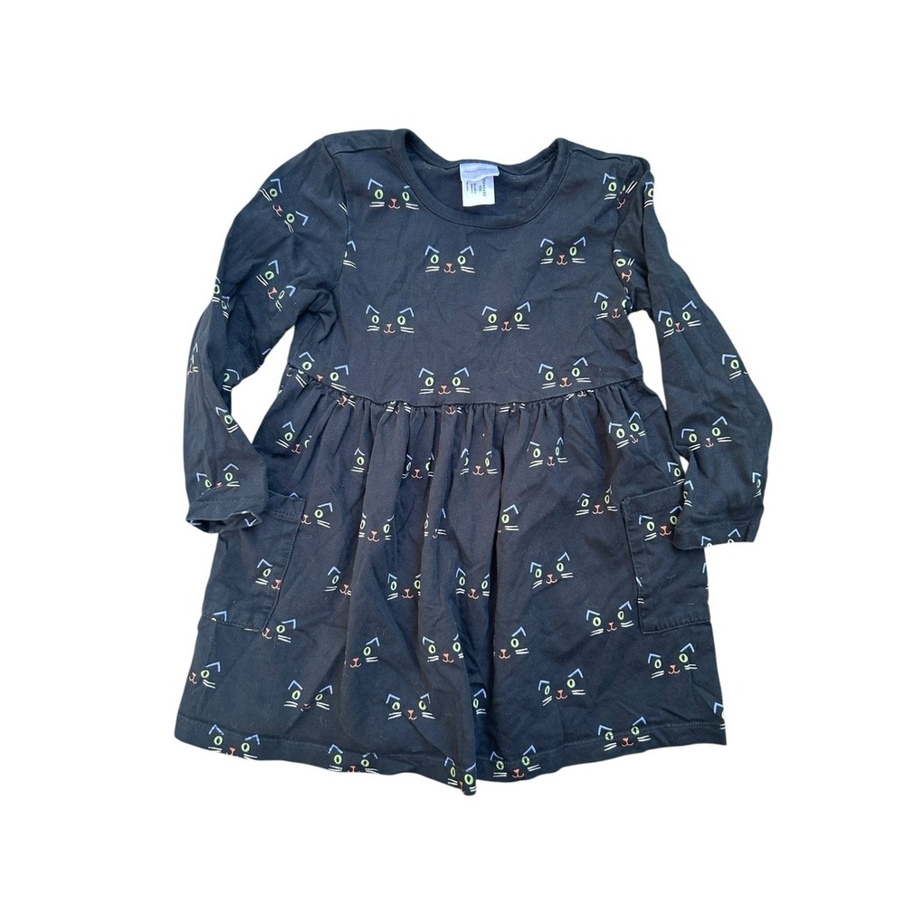 Hanna Andersson Long Sleeve Black Cat Dress Halloween All Over Print 5 Years